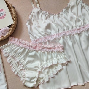 Women Sleepwear Silk Sleepwear Set of Milk Silk Pink Lace - Etsy