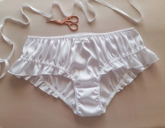 White Silk Panties With Frill Handmade, Silk Knickers, Women