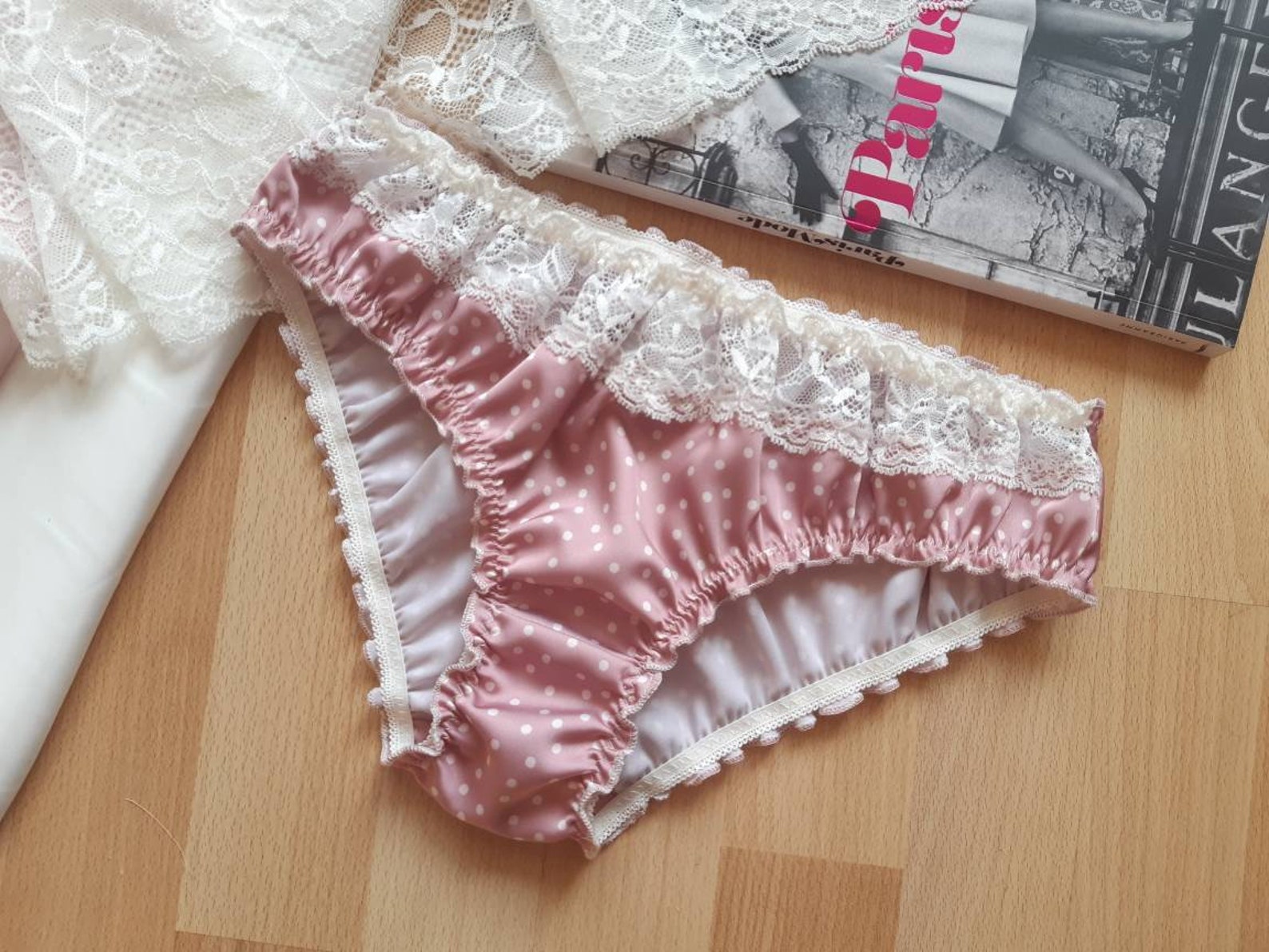 Pink Silk Panties With White Polka Dots Silk Lingerie Etsy