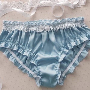 Blue Silk Ruffled Panties - Handmade, Silk Knickers, Women Sleepwear, Silk Sleepwear