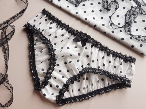 White Cotton Panties Black Polka Dots, Cotton Lingerie, Women Sleepwear  Handmade 