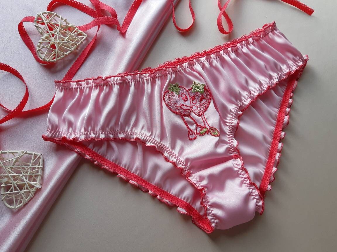 Silk Ruffled Panties Strawberry Print Silk Knickers Etsy