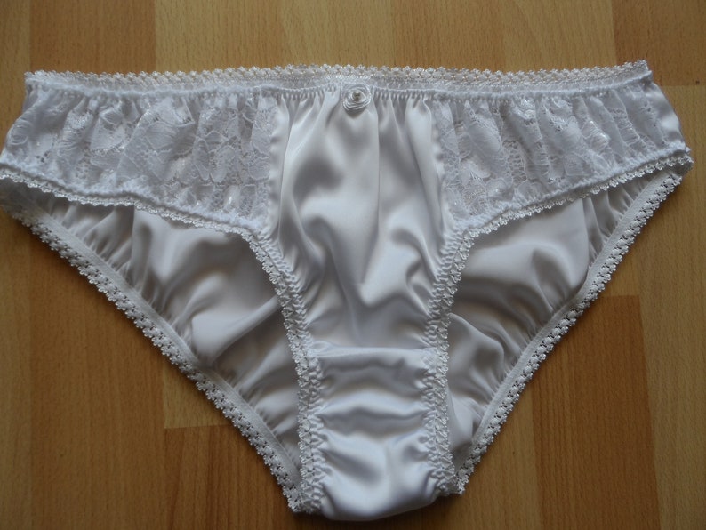 White Silk Panties with Lace Insert Handmade Silk Knickers image 2.