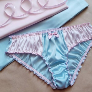 Blue Silk - Pink Silk Ruffled Panties, Silk Knickers, Silk Lingerie