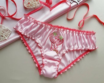 Silk Ruffled Panties,  Strawberry Print, Silk Knickers