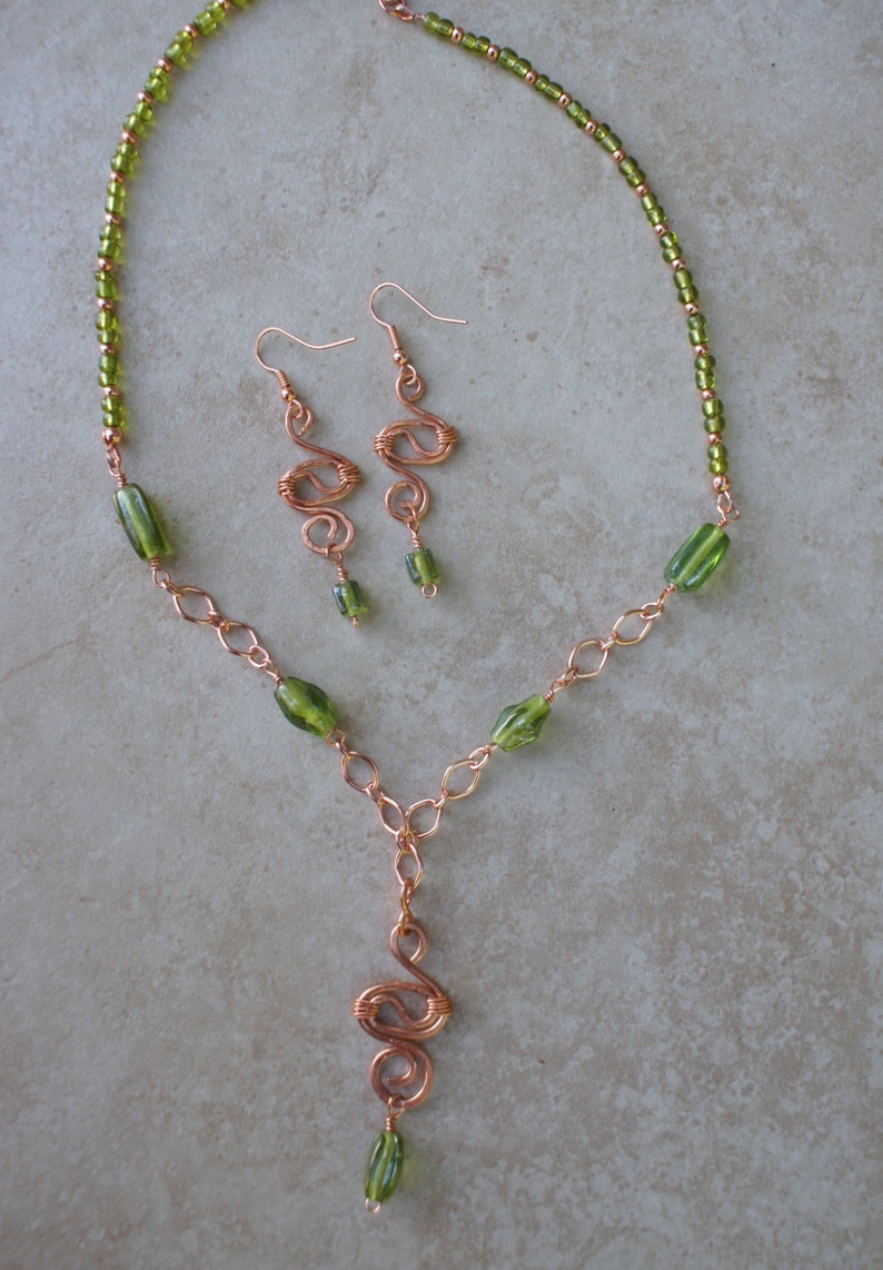 Green earrings Wire Wrap Earrings Wire Wrap pendant Copper Jewelry Free Shipping,Item #231 Green Necklace Copper Wire Wrap