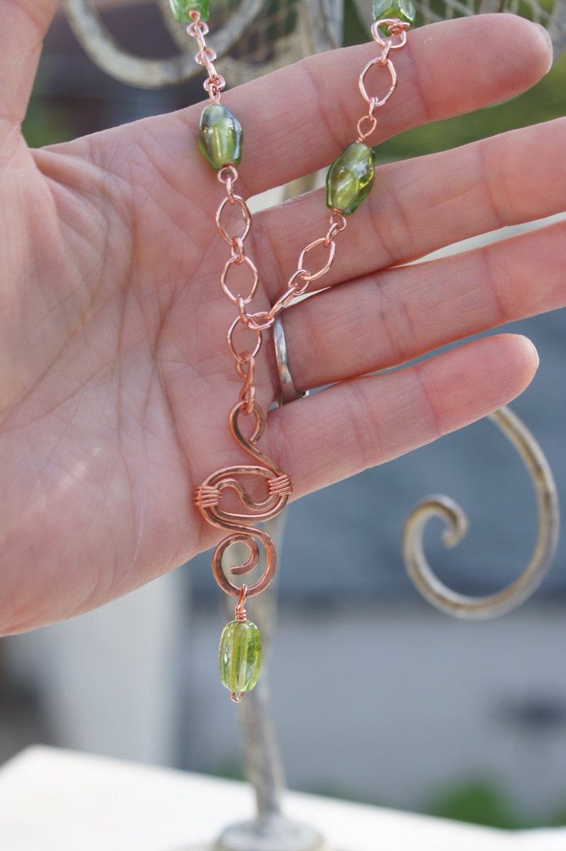 Green earrings Wire Wrap Earrings Wire Wrap pendant Copper Jewelry Free Shipping,Item #231 Green Necklace Copper Wire Wrap
