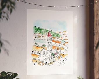 Trogir Croatia Travel Europe Watercolour Fine Art Poster