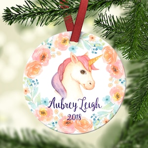 Girl's Unicorn Christmas Ornament.Unicorn Ornament.Unicorn.Christmas ornament.Personalized christmas ornament.Baby's first Christmas.