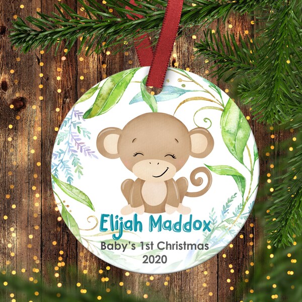 Baby's first Christmas ornament.Boy Ornament.Baby Monkey.Christmas ornament.Personalized christmas ornament.Baby's first Christmas.