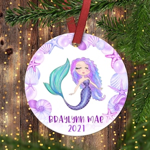 Girl&#39;s Christmas Ornament.Mermaid Ornament.Christmas ornament.Personalized Christmas ornament.Girls Christmas Gift.Girls Mermaid Gift