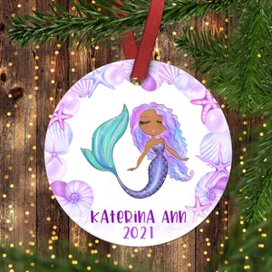 Girl&#39;s Christmas Ornament.Mermaid Ornament.Christmas ornament.Personalized Christmas ornament.Girls Christmas Gift.Girls Mermaid Gift