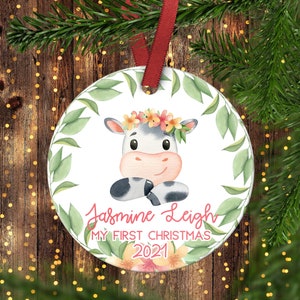 Baby&#39;s FIRST Christmas ornament.Baby Cow.Christmas ornament.Personalized christmas ornament.Baby&#39;s first Christmas.