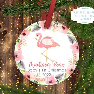 Baby&#39;s first Christmas ornament. Flamingo Christmas.Flamingo.ornament.Personalized christmas ornament.Baby&#39;s first Christmas.