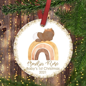 Baby&#39;s first Christmas ornament.Boho Rainbow Christmas Ornament.Baby Girl Ornament.Personalized Christmas ornament.Baby&#39;s first Christmas.
