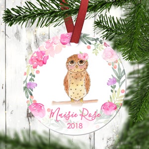 Girl&#39;s Christmas ornament.Cute Owl Ornament.Christmas ornament.Personalized Christmas ornament.Little Girls Christmas Gift