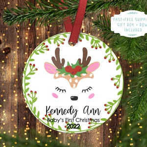 Baby's FIRST Christmas ornament.Baby  Reindeer.Christmas ornament.Personalized christmas ornament.Baby's first Christmas.