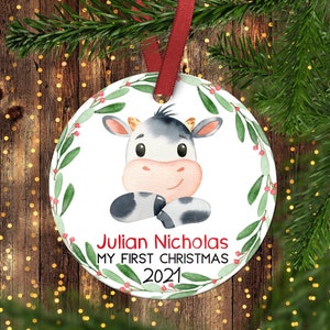 Baby&#39;s FIRST Christmas ornament.Baby Cow.Christmas ornament.Personalized christmas ornament.Baby&#39;s first Christmas.