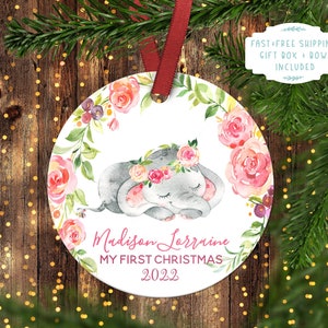 Baby's FIRST Christmas ornament.Baby Elephant..Christmas ornament.Personalized christmas ornament.Baby's first Christmas. image 1