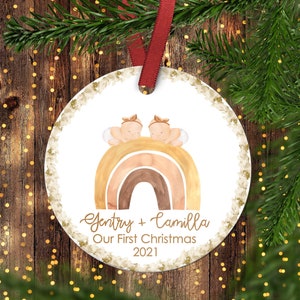 Twins First Christmas Ornament.Twin Girls 1st Christmas. Boho Rainbow Christmas Ornament.Baby&#39;s First Christmas Ornament