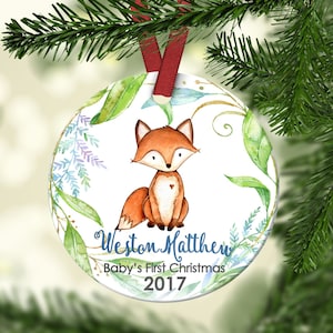 Personalized Baby's First Christmas Ornament Fox image 1