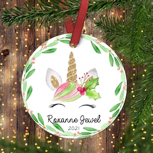 Adorno de Navidad de Unicornio de Niña.Adorno de Unicornio.Adorno de Navidad de Unicornio. Adorno navideño personalizado