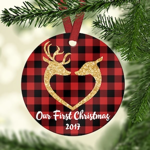 Unsere erste Weihnachtsverzierung.Hirsch-Paar-Verzierung.Neu vermähltes Geschenk.Hochzeitsgeschenk.Weihnachtsgeschenk.Personalisiertes Geschenk