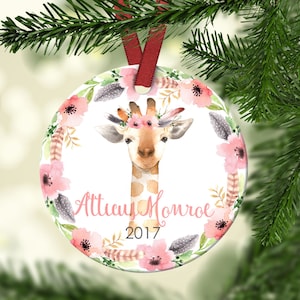 Girl&#39;s Christmas ornament.Baby Giraffe.Christmas ornament.Personalized christmas ornament.Baby&#39;s first Christmas.