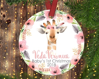 Baby's first Christmas ornament.Baby Giraffe.Christmas ornament.Personalized christmas ornament.Baby's first Christmas.