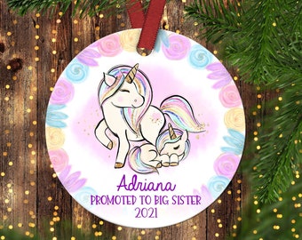 Promoted To Big Sister Christmas Ornament. Unicorn Ornament.Promoted To Big Sister.Personalized christmas ornament