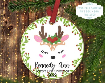 Baby&#39;s FIRST Christmas ornament.Baby  Reindeer.Christmas ornament.Personalized christmas ornament.Baby&#39;s first Christmas.