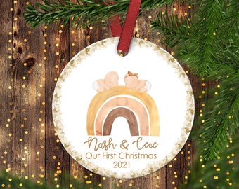 Boy/Girl Twin First Christmas Ornament.Twins First Christmas Ornament.Boho Rainbow Christmas Ornament