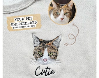 Custom Embroidered Pet Crewneck Sweatshirt, Custom Dog Shirt, Custom Cat Sweatshirt