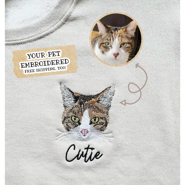 Custom Embroidered Pet Crewneck Sweatshirt, Custom Dog Shirt, Custom Cat Sweatshirt