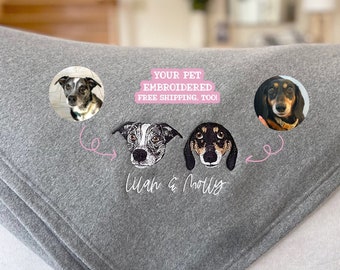 Custom Embroidered Pet Photo Throw Blanket. Custom Dog Gift. Custom Cat Blanket