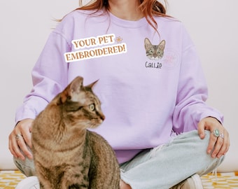 Your Pet's Photo Embroidered On A Sweatshirt. Custom Pet Photo Embroidered Crewneck Sweatshirt
