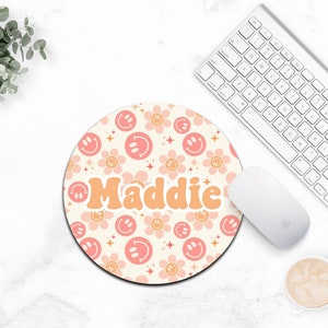 Personalized Mousepad Office Decor Smiley Face Trendy Boho Mouse Pad