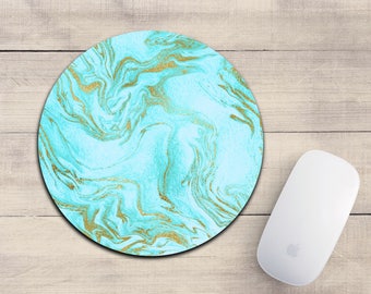 Teal and Gold Marble mousepad/aqua marble/marble mousepad/mousepad/desk accessory/cute mousepad/marble decor/rose gold