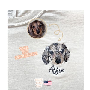 Custom embroidered pet tshirt directly from your pets photo gifts for pet lovers your pet embroidered on a tshirt custom pet embroidery