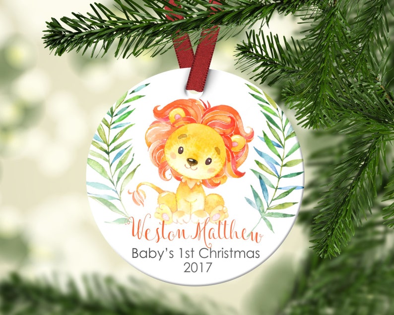 Baby's first Christmas ornament.Baby Lion.Christmas ornament.Personalized christmas ornament.Baby's first Christmas. image 1