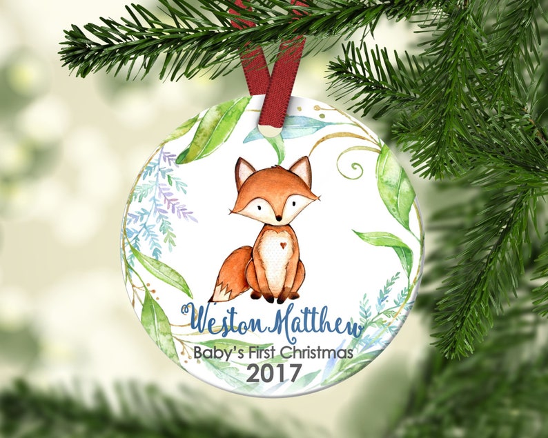 Personalized Baby's First Christmas Ornament Fox image 1