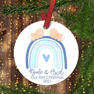 Twin Boys First Christmas Ornament.Twins First Christmas Ornament.Boho Rainbow Christmas Ornament