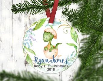 Il primo ornamento natalizio del bambino. Baby Dinosaur.Ornamento di Natale. Ornamento natalizio personalizzato. Il primo Natale del bambino.