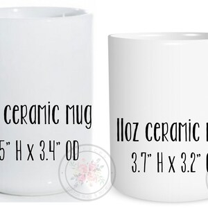 Puede incluir: Dos tazas de cer&aacute;mica blancas, una de 15 oz y otra de 11 oz. La taza m&aacute;s grande mide 4,5 pulgadas de alto y 3,4 pulgadas de di&aacute;metro. La taza m&aacute;s peque&ntilde;a mide 3,7 pulgadas de alto y 3,2 pulgadas de di&aacute;metro.