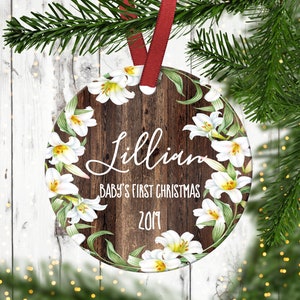 Baby&#39;s first Christmas ornament.Floral Christmas Ornament.Baby Girl Ornament.Personalized Christmas ornament.Baby&#39;s first Christmas.