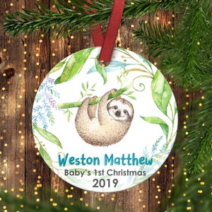 Baby&#39;s FIRST Christmas ornament.Baby Sloth.Christmas ornament.Personalized christmas ornament.Baby&#39;s first Christmas.