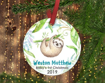 Baby's FIRST Christmas ornament.Baby Sloth.Christmas ornament.Personalized christmas ornament.Baby's first Christmas.