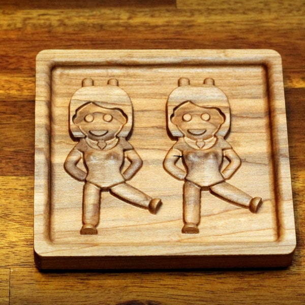 Wooden Dancing Twins Emoji (5" Rectangular)