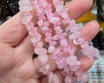 Rose Quartz Crystal Bracelets / Chip Beads Beaded Stretchy Ethereal Opus Design