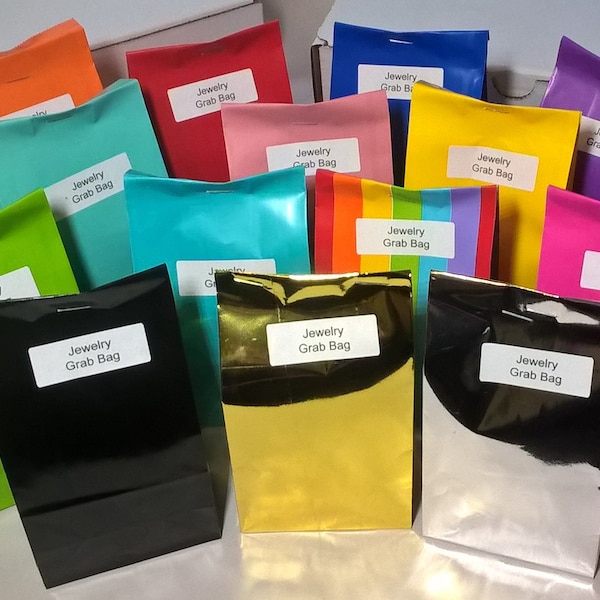 Jewelry Grab Bag / A Bright Colored Bag Containing Jewelry at Random / Rings, Necklaces, Bracelets, Pendants, Wire Wraps, Stones, Beaded etc